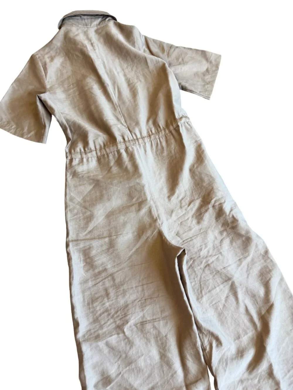 Topshop Utility Zip Jumpsuit Neutral Beige One-Piece Wide Leg Size 4 Women's